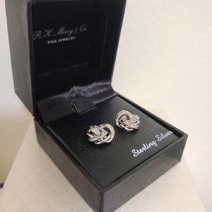 Bridge diamond sterling silver knot stud earring